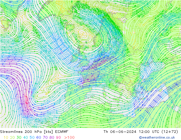 Streamlines 200 hPa ECMWF Th 06.06.2024 12 UTC