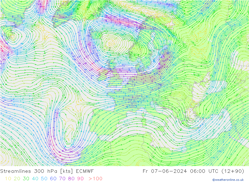 Stromlinien 300 hPa ECMWF Fr 07.06.2024 06 UTC