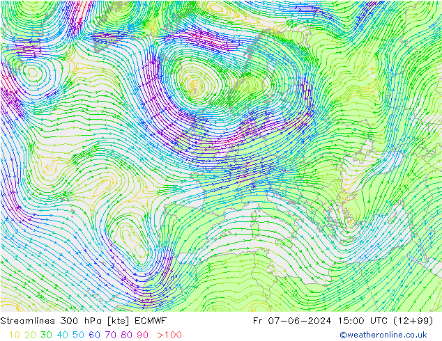 Stroomlijn 300 hPa ECMWF vr 07.06.2024 15 UTC