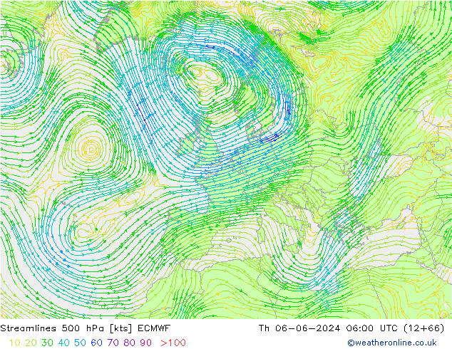 Ligne de courant 500 hPa ECMWF jeu 06.06.2024 06 UTC