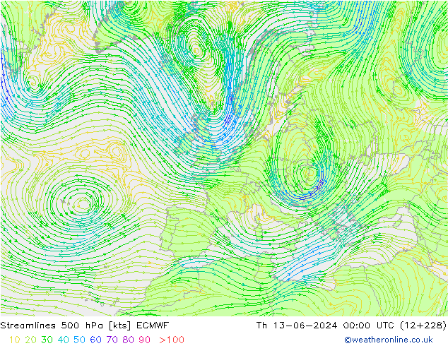 Stroomlijn 500 hPa ECMWF do 13.06.2024 00 UTC