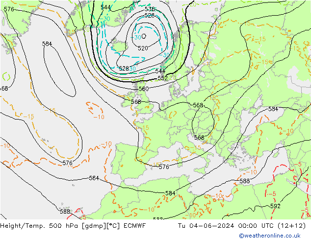 Z500/Regen(+SLP)/Z850 ECMWF di 04.06.2024 00 UTC