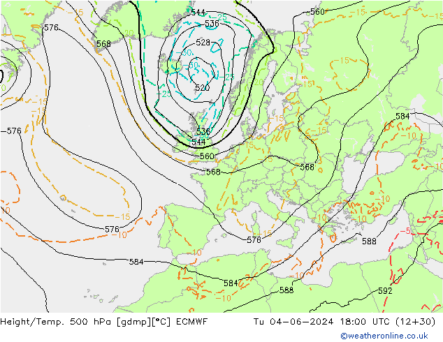 Z500/Rain (+SLP)/Z850 ECMWF Tu 04.06.2024 18 UTC