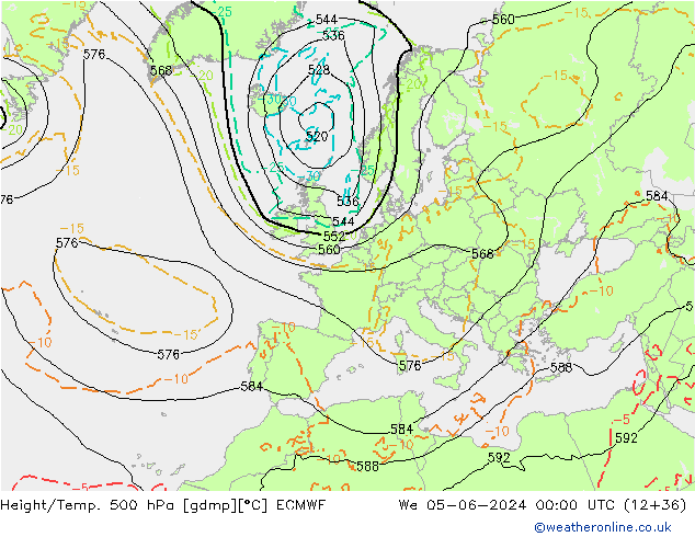 Z500/Rain (+SLP)/Z850 ECMWF We 05.06.2024 00 UTC