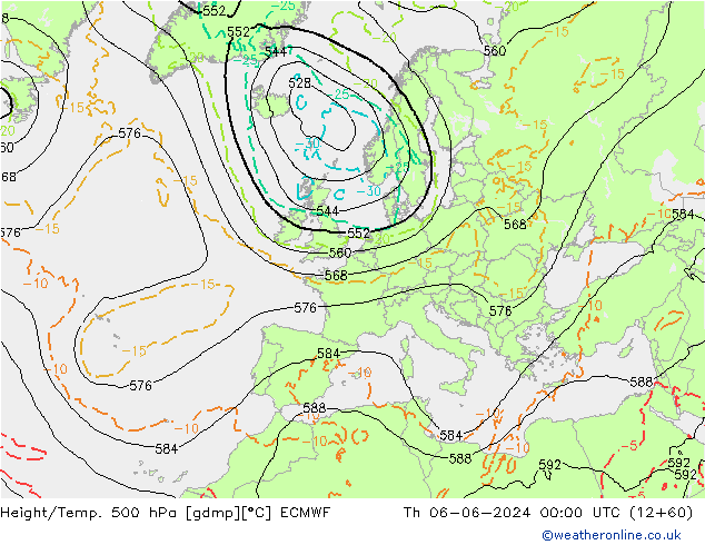 Z500/Rain (+SLP)/Z850 ECMWF Th 06.06.2024 00 UTC