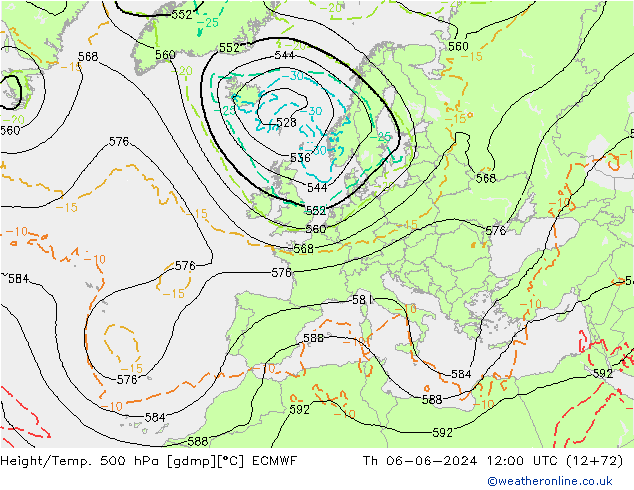 Height/Temp. 500 hPa ECMWF Th 06.06.2024 12 UTC