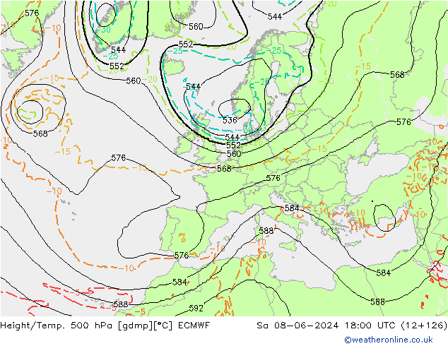 Z500/Rain (+SLP)/Z850 ECMWF Sáb 08.06.2024 18 UTC