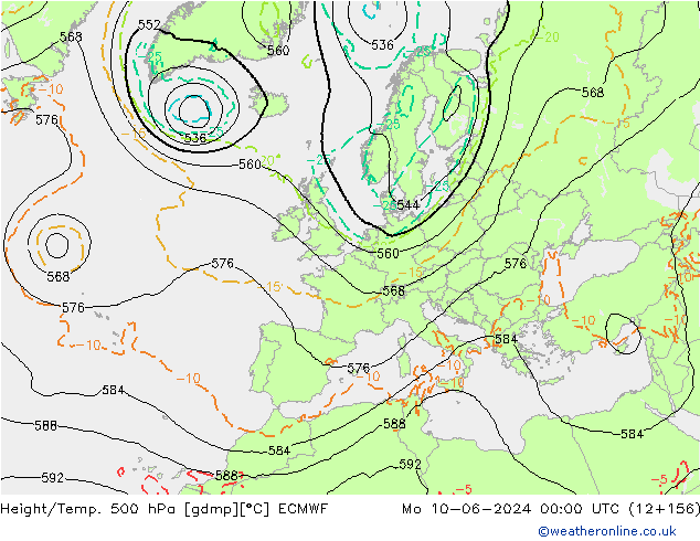 Z500/Rain (+SLP)/Z850 ECMWF lun 10.06.2024 00 UTC