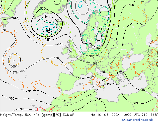 Z500/Rain (+SLP)/Z850 ECMWF Mo 10.06.2024 12 UTC