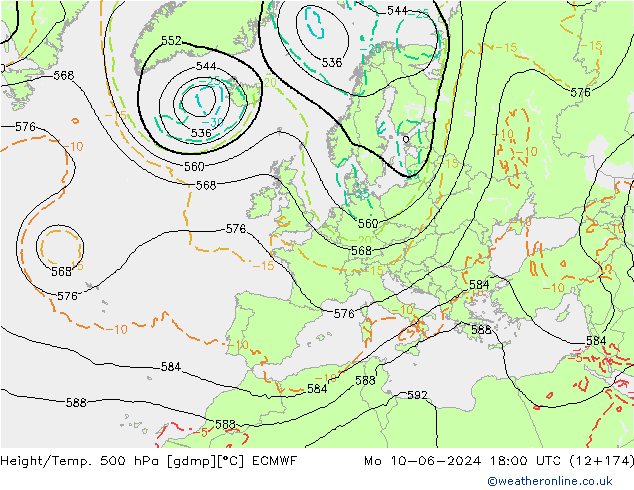 Yükseklik/Sıc. 500 hPa ECMWF Pzt 10.06.2024 18 UTC