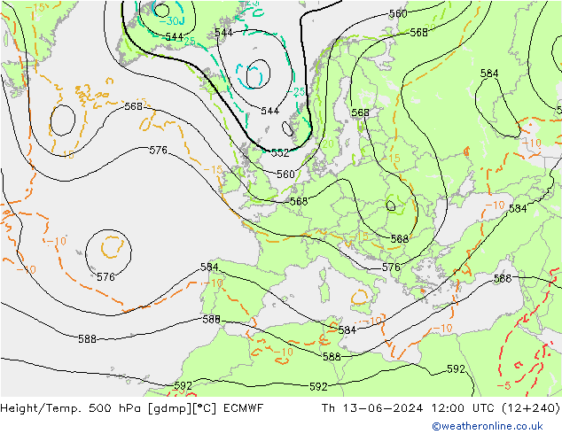 Hoogte/Temp. 500 hPa ECMWF do 13.06.2024 12 UTC