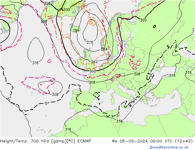 Height/Temp. 700 hPa ECMWF We 05.06.2024 06 UTC