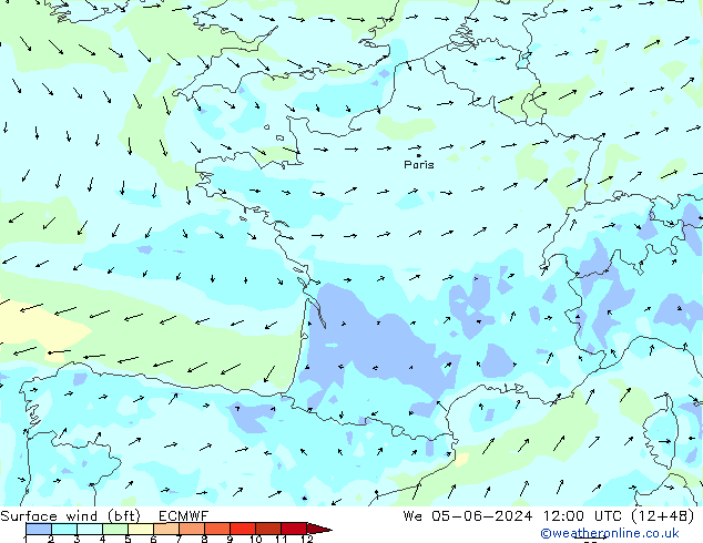 Bodenwind (bft) ECMWF Mi 05.06.2024 12 UTC