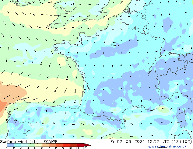 Bodenwind (bft) ECMWF Fr 07.06.2024 18 UTC