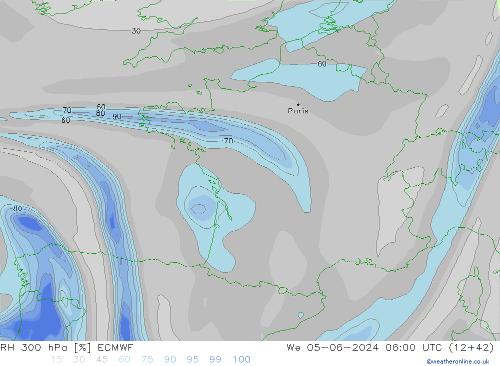 RH 300 hPa ECMWF We 05.06.2024 06 UTC