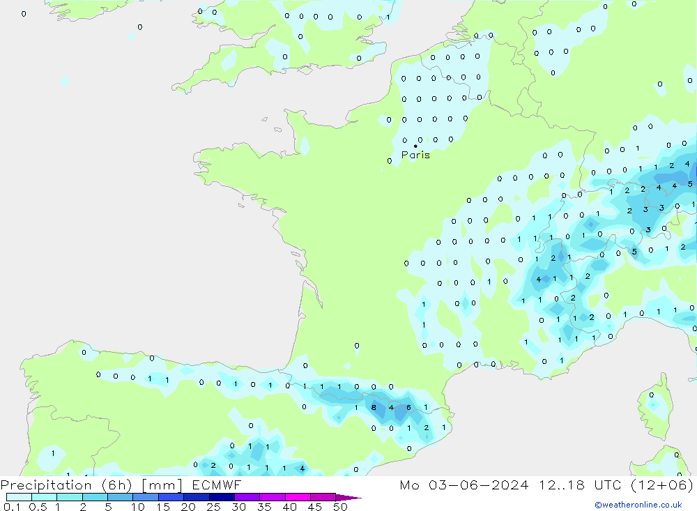 Yağış (6h) ECMWF Pzt 03.06.2024 18 UTC