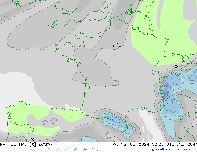 RH 700 hPa ECMWF mer 12.06.2024 00 UTC