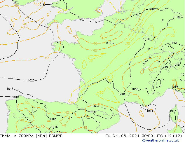 Theta-e 700hPa ECMWF Di 04.06.2024 00 UTC