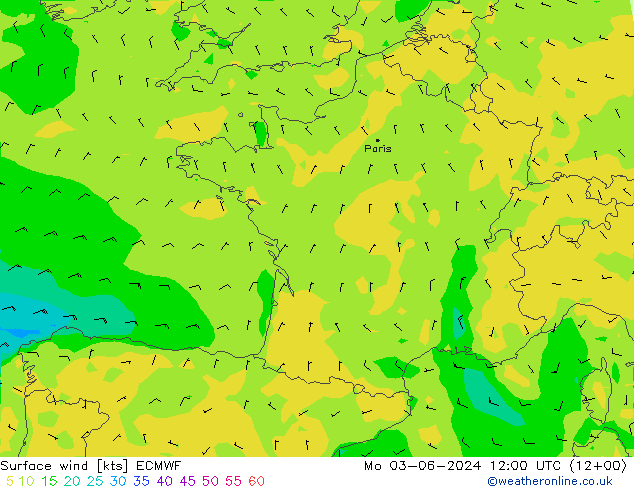 Surface wind ECMWF Mo 03.06.2024 12 UTC