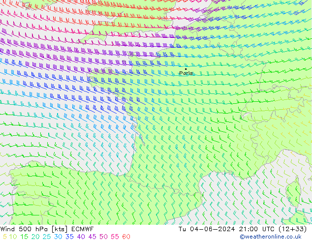 wiatr 500 hPa ECMWF wto. 04.06.2024 21 UTC