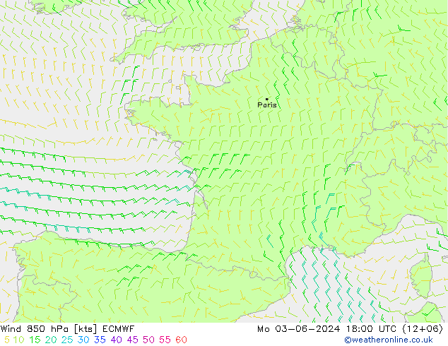 Wind 850 hPa ECMWF Mo 03.06.2024 18 UTC