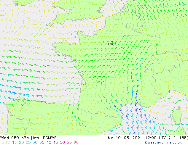 Wind 950 hPa ECMWF Mo 10.06.2024 12 UTC