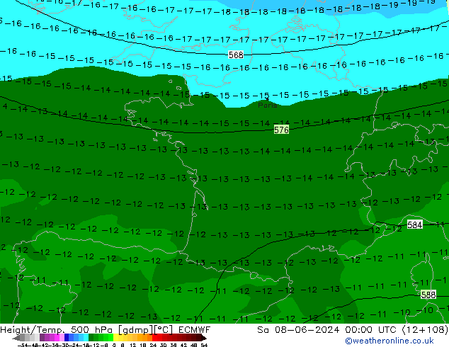 Height/Temp. 500 hPa ECMWF Sa 08.06.2024 00 UTC