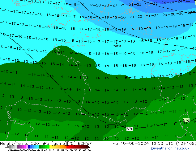 Z500/Yağmur (+YB)/Z850 ECMWF Pzt 10.06.2024 12 UTC