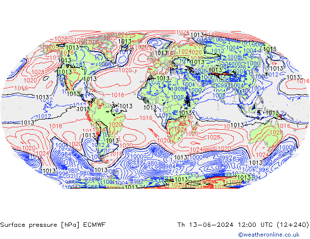 Bodendruck ECMWF Do 13.06.2024 12 UTC