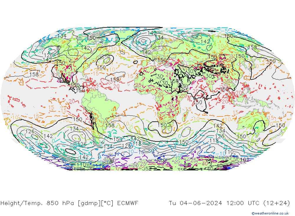 Hoogte/Temp. 850 hPa ECMWF di 04.06.2024 12 UTC