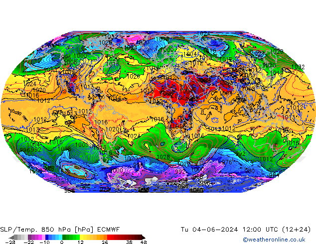 SLP/Temp. 850 hPa ECMWF Di 04.06.2024 12 UTC