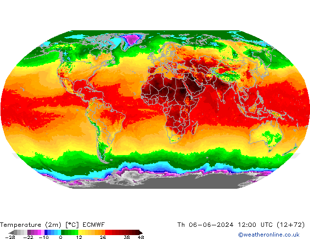 mapa temperatury (2m) ECMWF czw. 06.06.2024 12 UTC