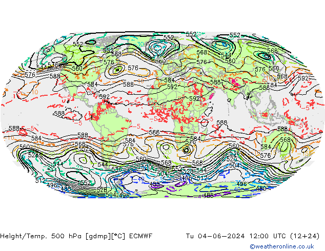 Z500/Rain (+SLP)/Z850 ECMWF Di 04.06.2024 12 UTC