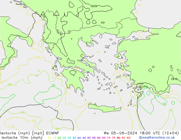 Eşrüzgar Hızları mph ECMWF Çar 05.06.2024 18 UTC