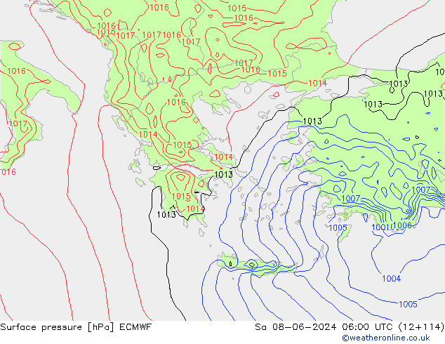 Surface pressure ECMWF Sa 08.06.2024 06 UTC