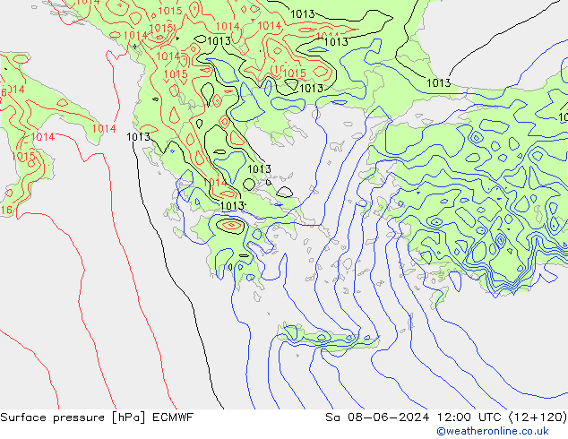 Luchtdruk (Grond) ECMWF za 08.06.2024 12 UTC