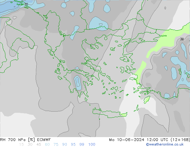RH 700 hPa ECMWF Po 10.06.2024 12 UTC
