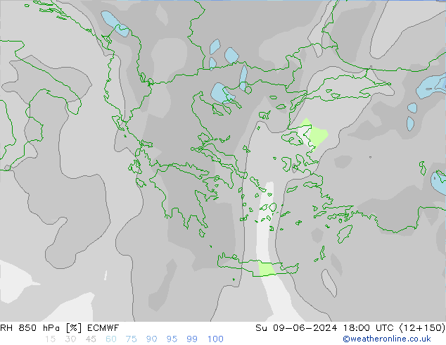 Humedad rel. 850hPa ECMWF dom 09.06.2024 18 UTC