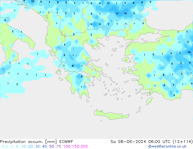 Precipitation accum. ECMWF Sa 08.06.2024 06 UTC