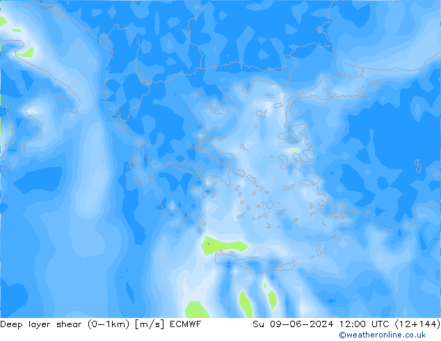 Deep layer shear (0-1km) ECMWF dom 09.06.2024 12 UTC