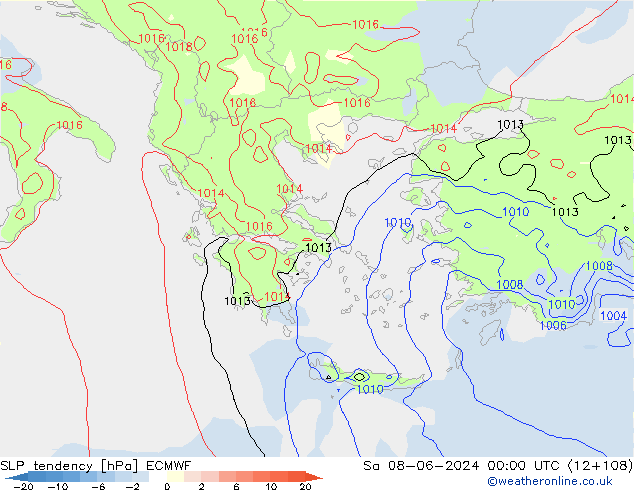 тенденция давления ECMWF сб 08.06.2024 00 UTC