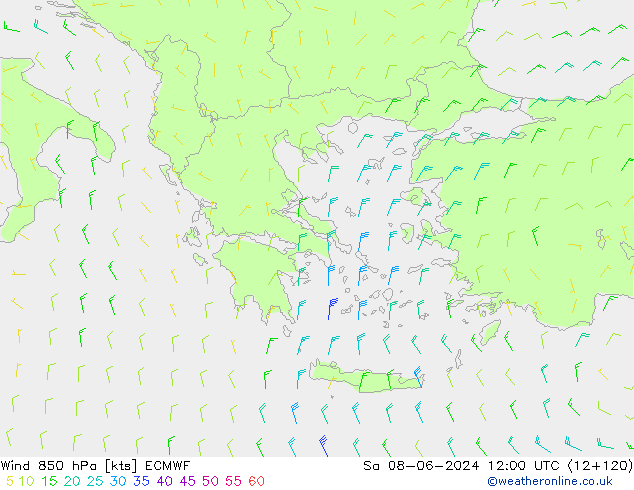 Wind 850 hPa ECMWF za 08.06.2024 12 UTC