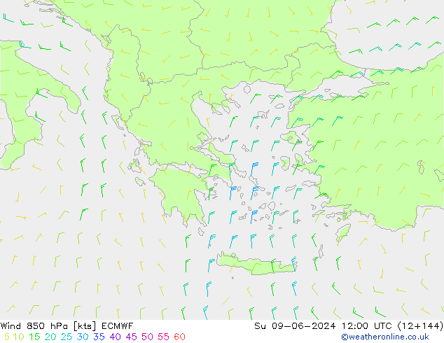 Wind 850 hPa ECMWF zo 09.06.2024 12 UTC