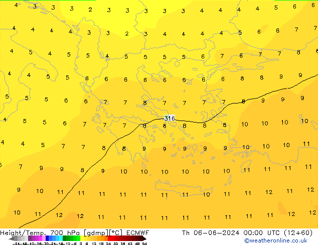 Height/Temp. 700 hPa ECMWF  06.06.2024 00 UTC