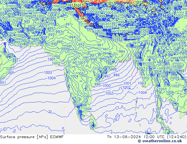 Presión superficial ECMWF jue 13.06.2024 12 UTC