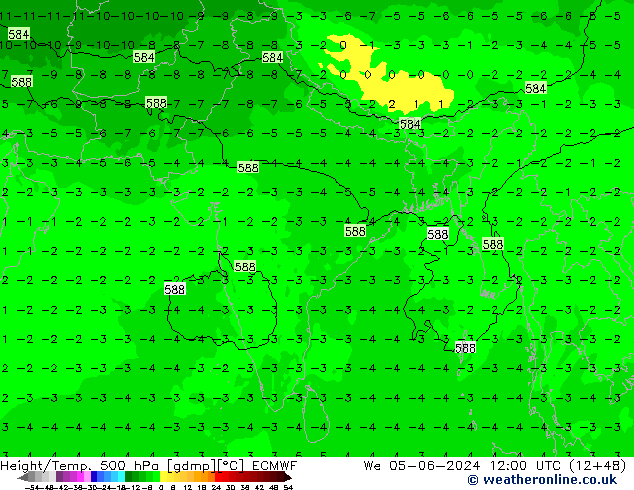 Z500/Rain (+SLP)/Z850 ECMWF śro. 05.06.2024 12 UTC