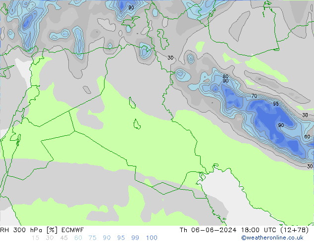 RH 300 hPa ECMWF Th 06.06.2024 18 UTC