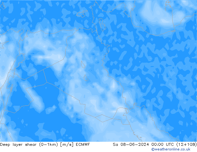 Deep layer shear (0-1km) ECMWF  08.06.2024 00 UTC
