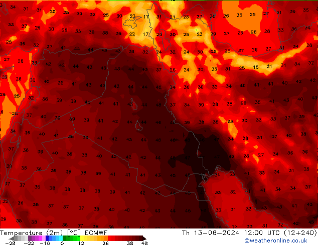 Sıcaklık Haritası (2m) ECMWF Per 13.06.2024 12 UTC