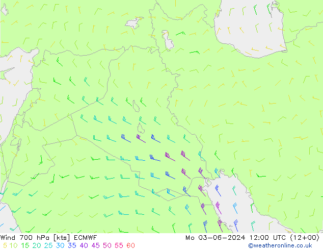 Wind 700 hPa ECMWF Mo 03.06.2024 12 UTC